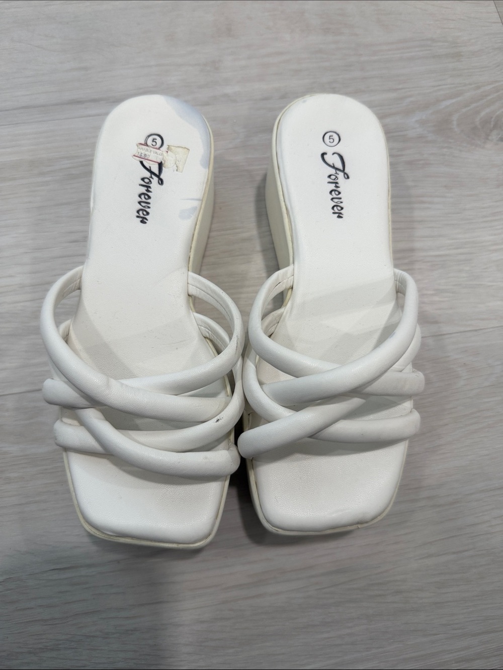 Forever White Strappy Square Toe Slide Sandals